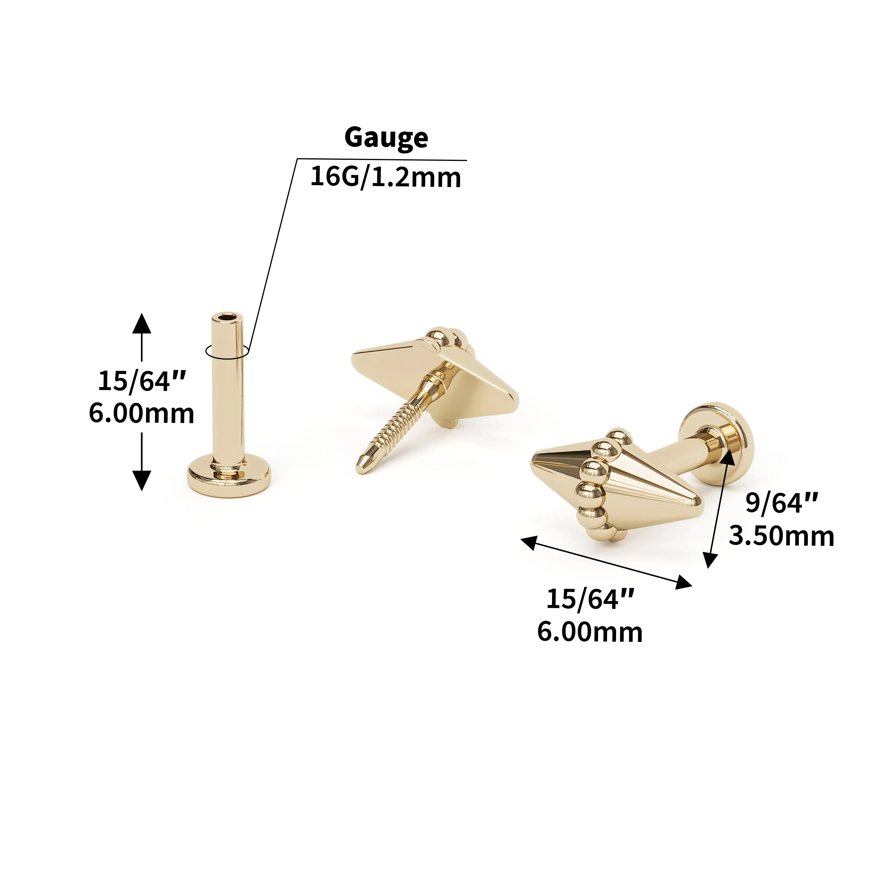 14K Gold Beaded Spike Stud