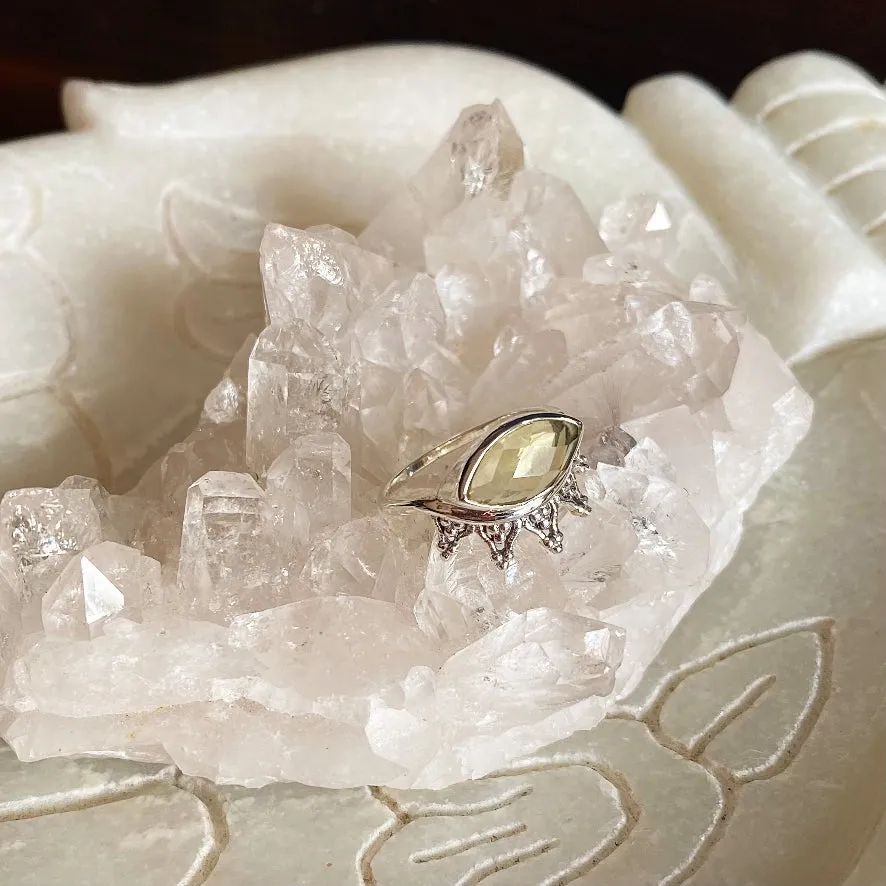 Lemon Quartz Rose Cut Ring - Chloe
