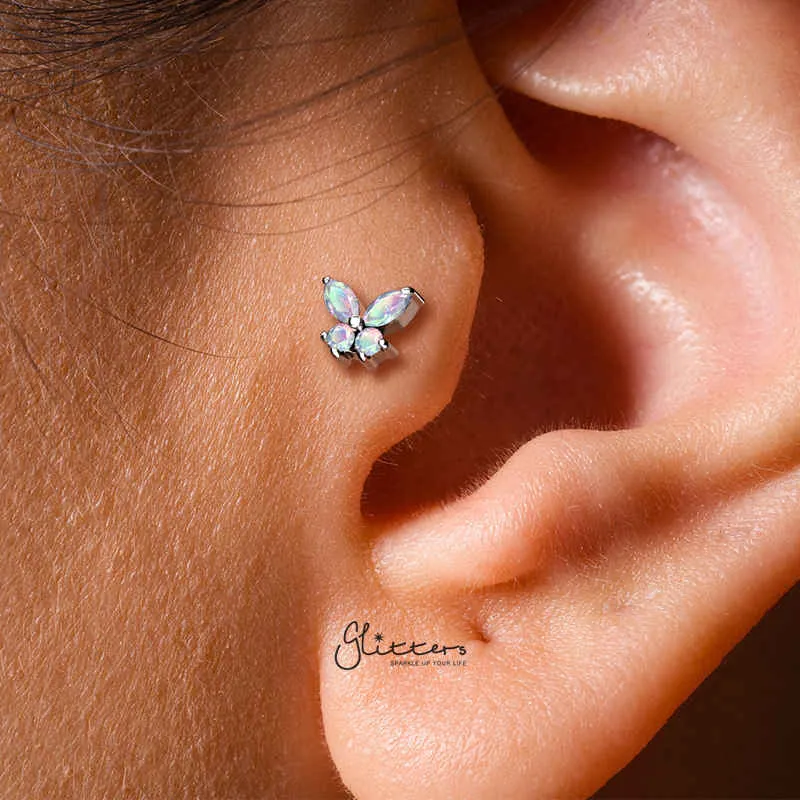 Prong Set CZ Butterfly Tragus Cartilage Barbell Stud - Clear